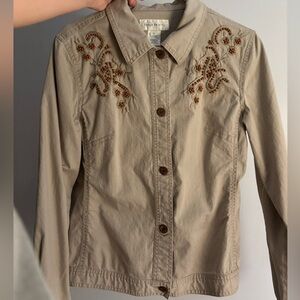 Embroidered Beige Button-Up Shirt